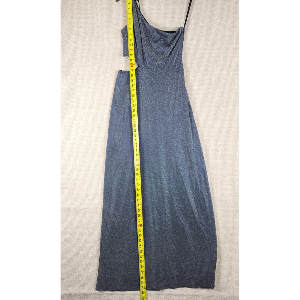 Niki Livas Vintage‎ One Shoulder Metallic Cutout Gown Shimmery Blue Sz 10 - Picture 2 of 11